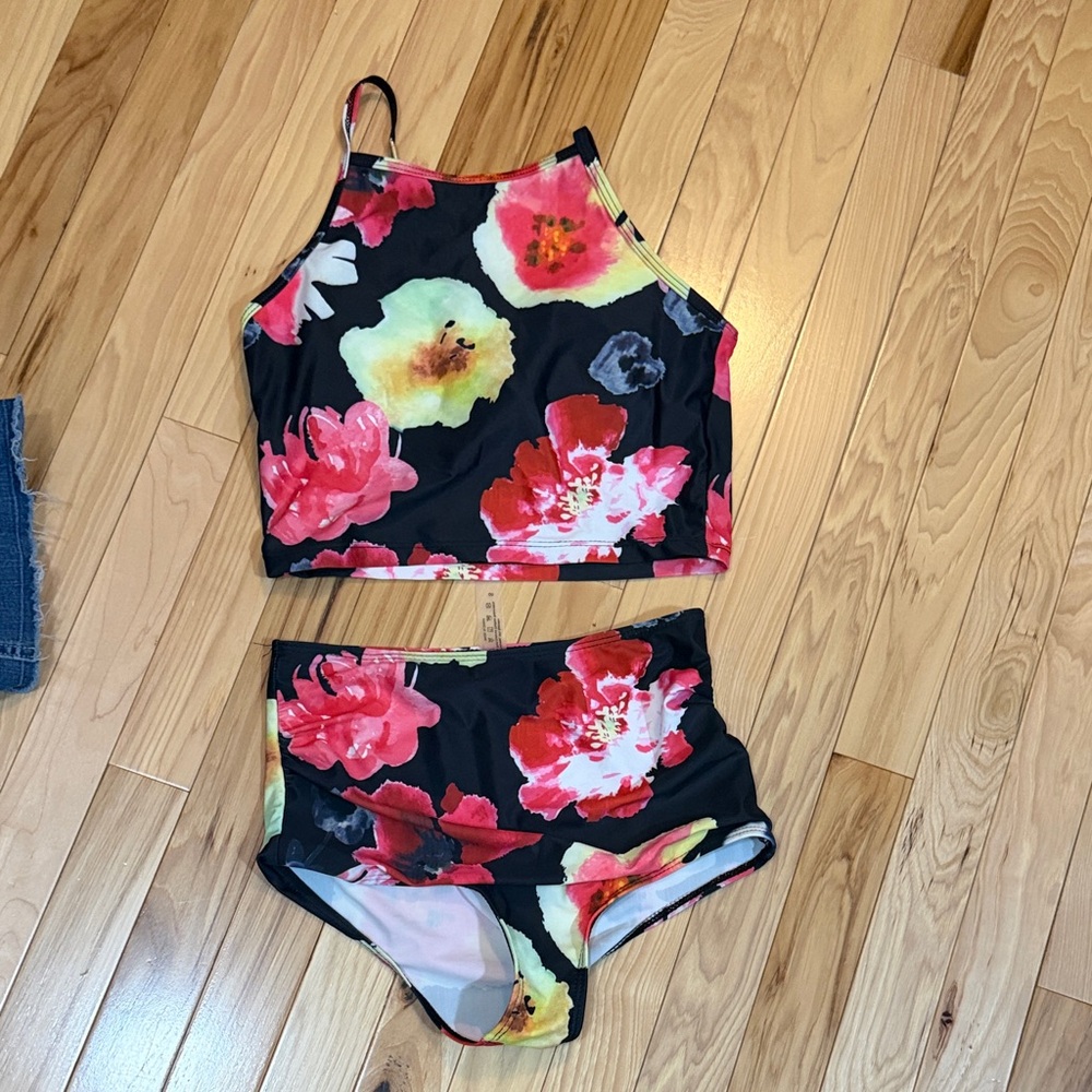 SHEIN Floral Print Bikini - Black and Red
